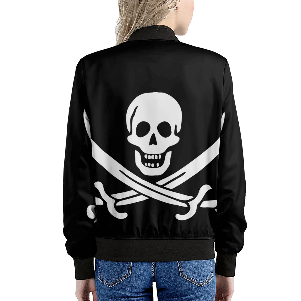 Calico Jack Pirate Flag Print Women's Bomber Jacket