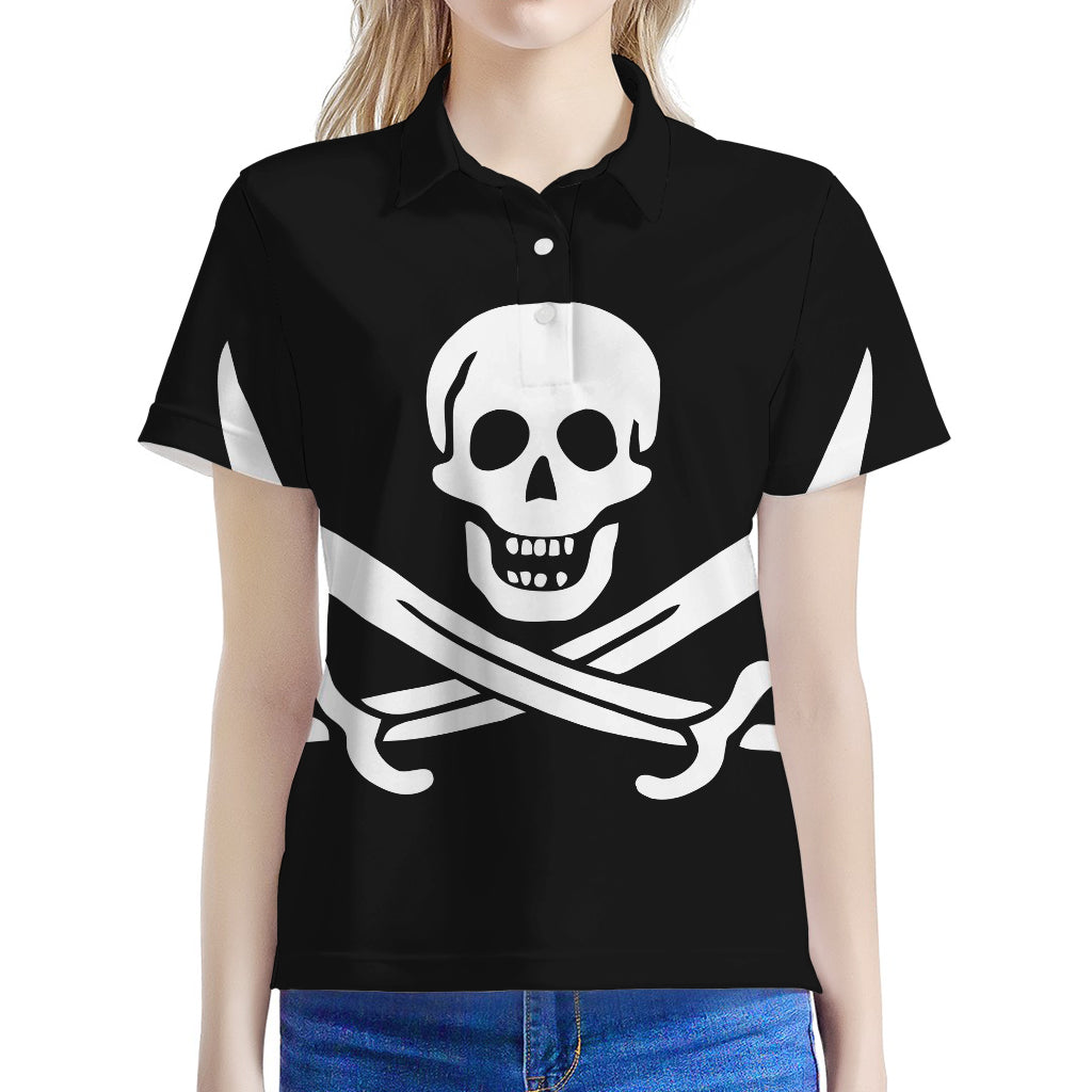 Calico Jack Pirate Flag Print Women's Polo Shirt