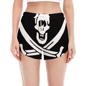 Calico Jack Pirate Flag Print Women's Split Running Shorts