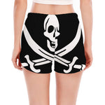 Calico Jack Pirate Flag Print Women's Split Running Shorts