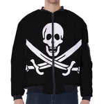 Calico Jack Pirate Flag Print Zip Sleeve Bomber Jacket