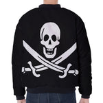 Calico Jack Pirate Flag Print Zip Sleeve Bomber Jacket