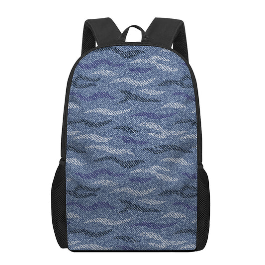Camo Denim Jeans Pattern Print 17 Inch Backpack