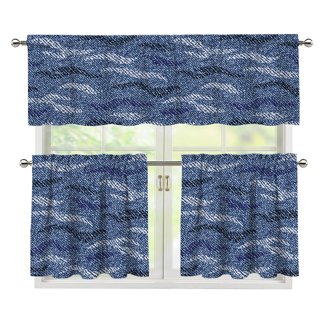 Camo Denim Jeans Pattern Print 3 Piece Kitchen Curtains