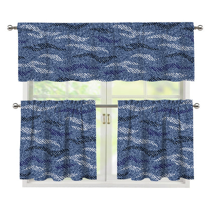 Camo Denim Jeans Pattern Print 3 Piece Kitchen Curtains