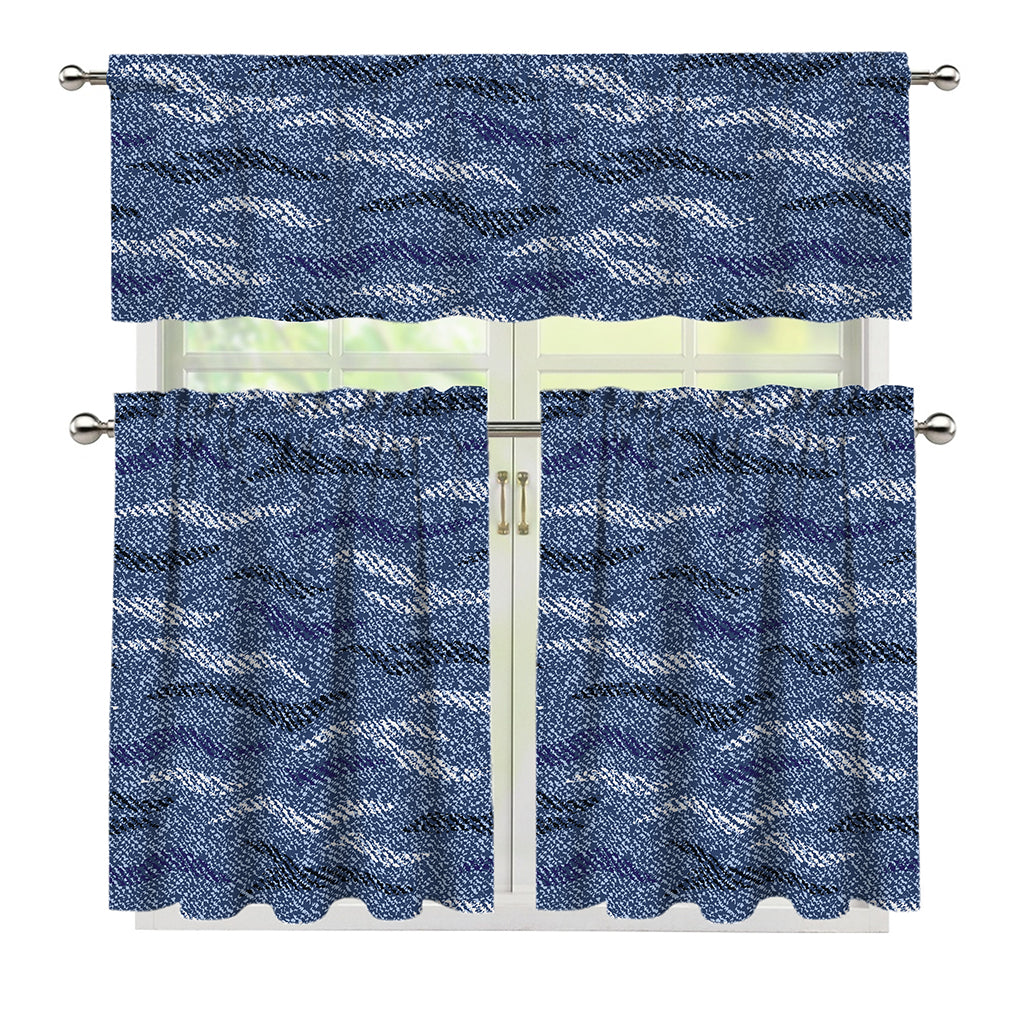 Camo Denim Jeans Pattern Print 3 Piece Kitchen Curtains