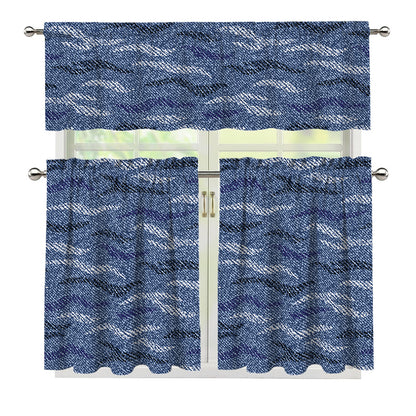 Camo Denim Jeans Pattern Print 3 Piece Kitchen Curtains