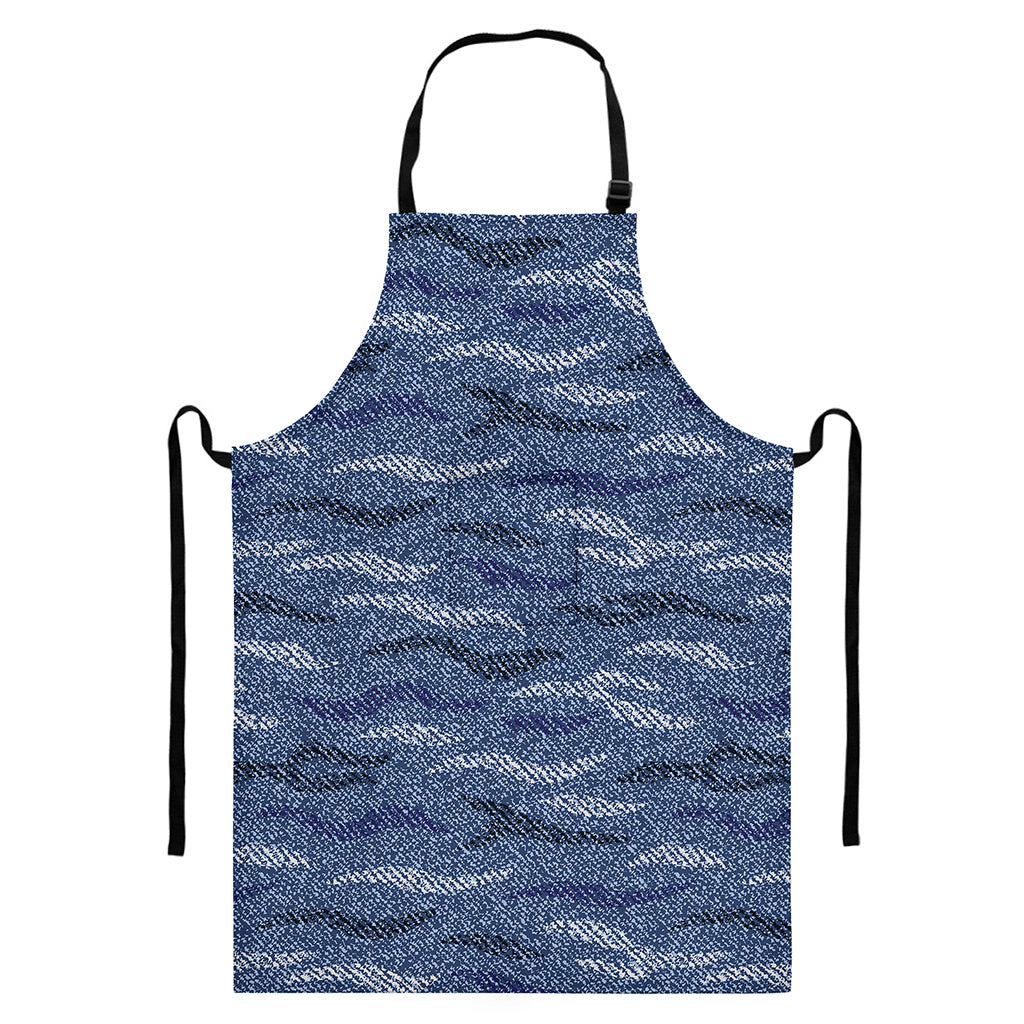 Camo Denim Jeans Pattern Print Bib Apron With Pocket