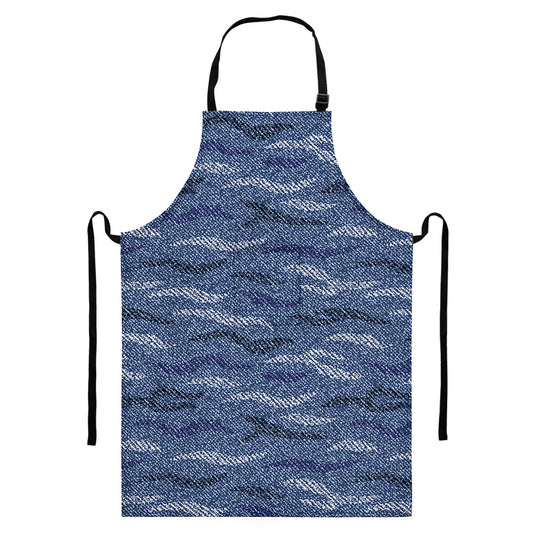 Camo Denim Jeans Pattern Print Bib Apron With Pocket
