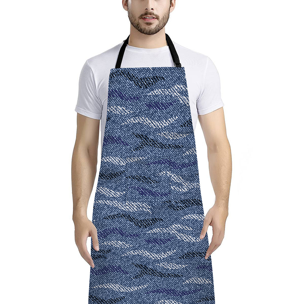 Camo Denim Jeans Pattern Print Bib Apron With Pocket