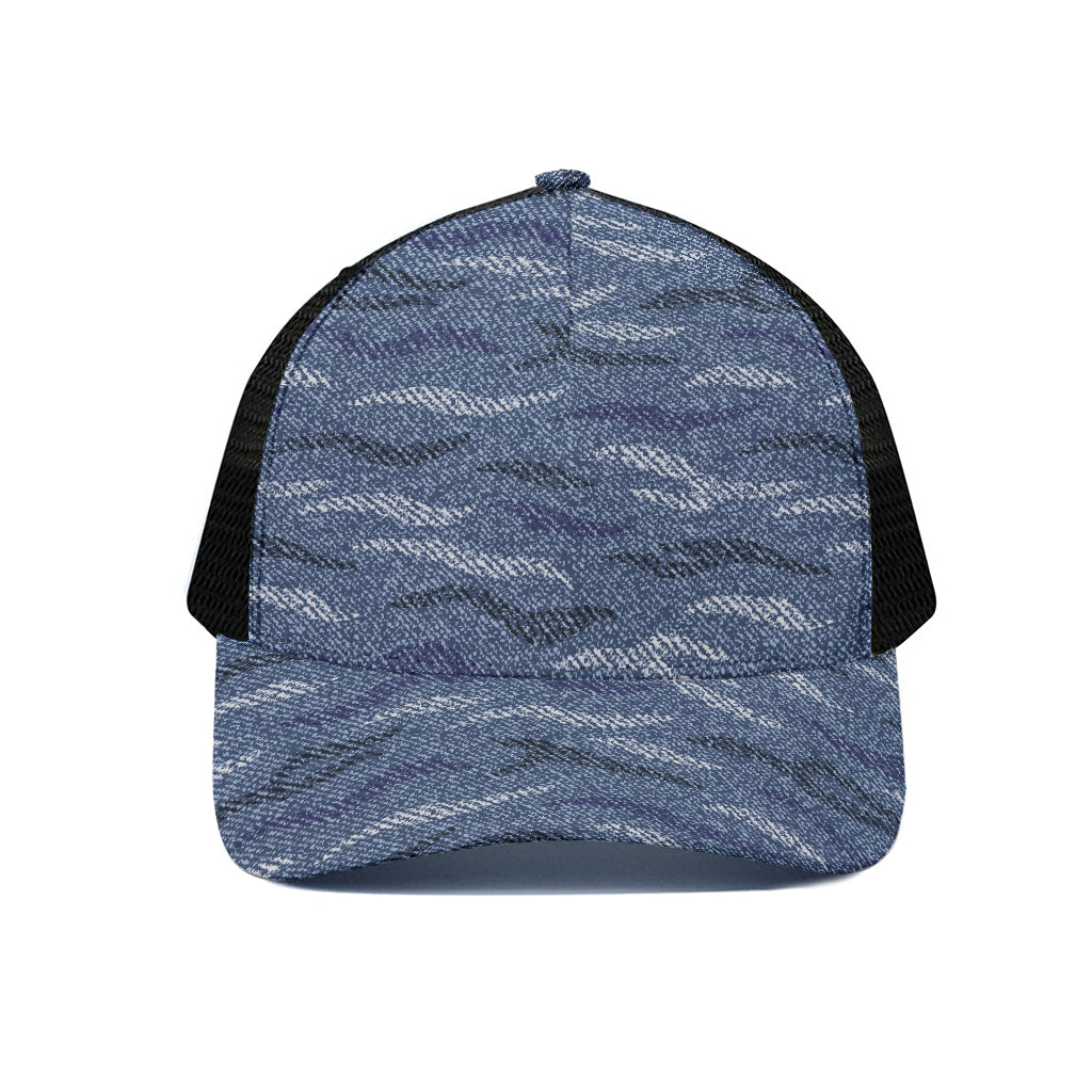 Camo Denim Jeans Pattern Print Black Mesh Trucker Cap