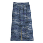 Camo Denim Jeans Pattern Print Cotton Front Slit Maxi Skirt