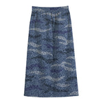Camo Denim Jeans Pattern Print Cotton Front Slit Maxi Skirt