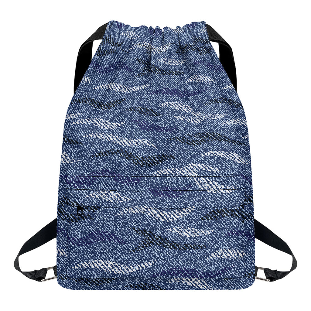 Camo Denim Jeans Pattern Print Drawstring Backpack