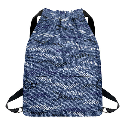 Camo Denim Jeans Pattern Print Drawstring Backpack