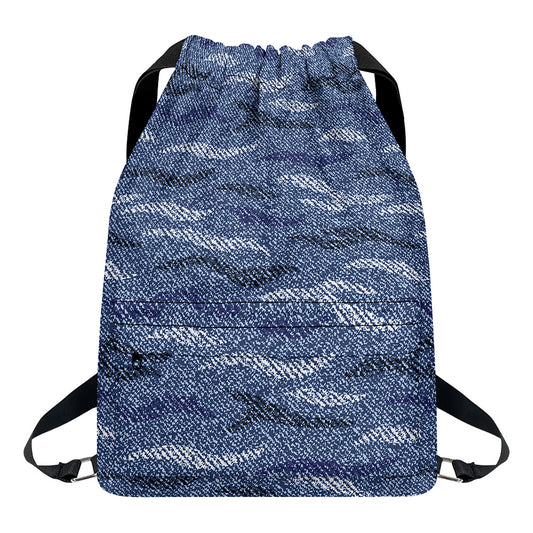 Camo Denim Jeans Pattern Print Drawstring Backpack