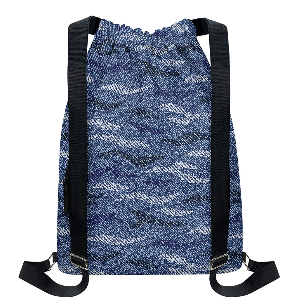 Camo Denim Jeans Pattern Print Drawstring Backpack