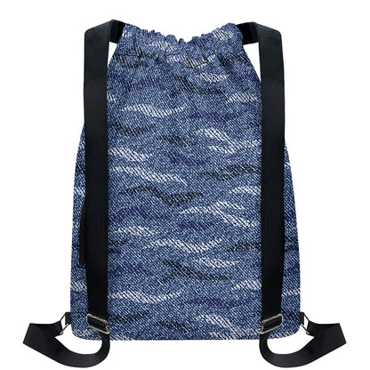 Camo Denim Jeans Pattern Print Drawstring Backpack