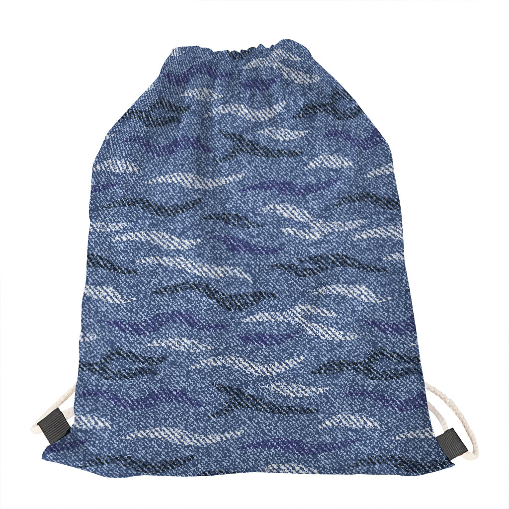 Camo Denim Jeans Pattern Print Drawstring Bag