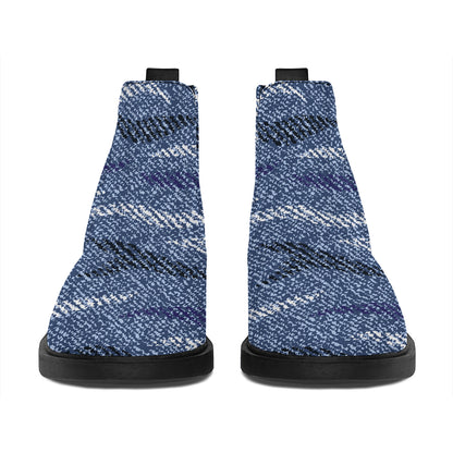 Camo Denim Jeans Pattern Print Flat Ankle Boots