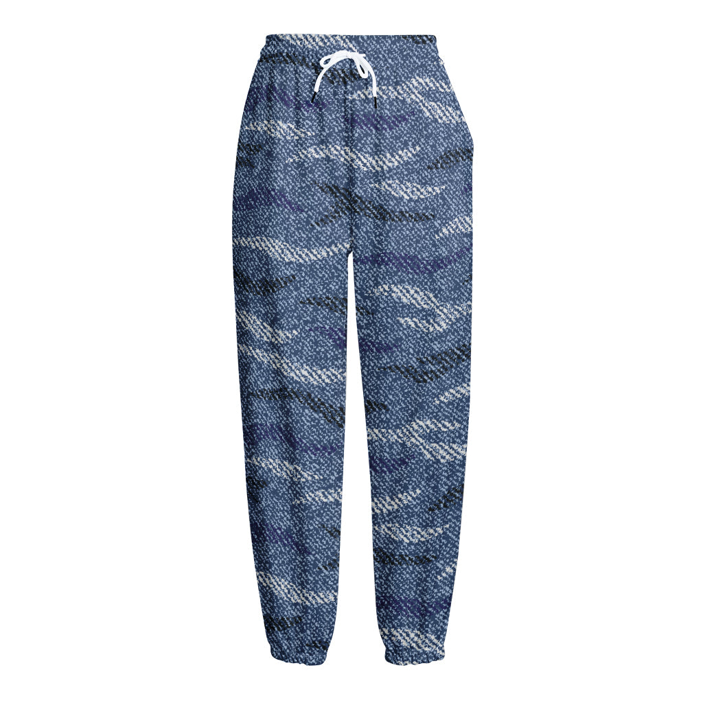 Camo Denim Jeans Pattern Print Fleece Lined Knit Pants