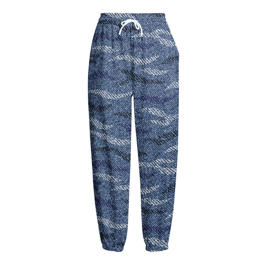 Camo Denim Jeans Pattern Print Fleece Lined Knit Pants