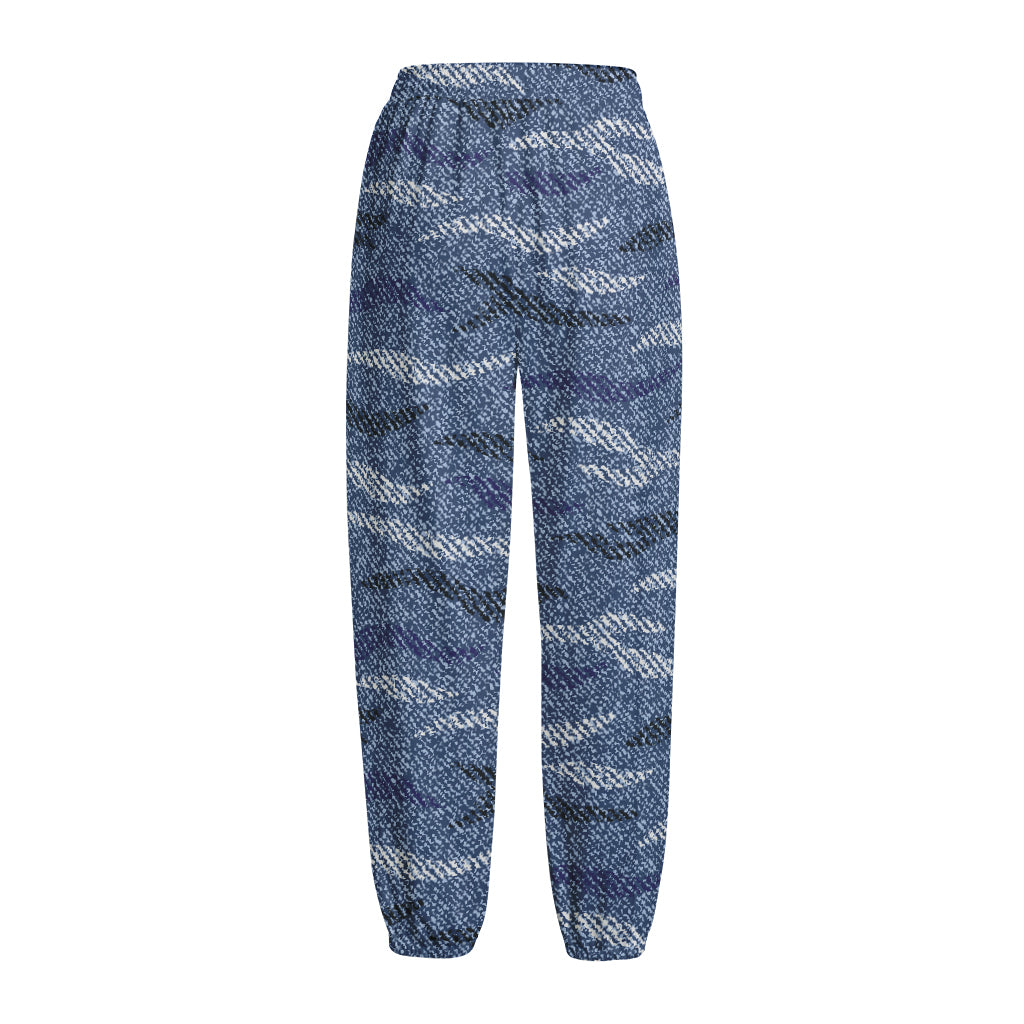 Camo Denim Jeans Pattern Print Fleece Lined Knit Pants