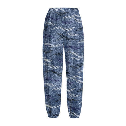 Camo Denim Jeans Pattern Print Fleece Lined Knit Pants