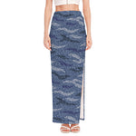Camo Denim Jeans Pattern Print High Slit Maxi Skirt