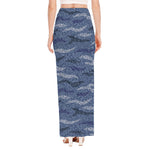 Camo Denim Jeans Pattern Print High Slit Maxi Skirt