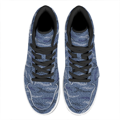 Camo Denim Jeans Pattern Print High Top Leather Sneakers