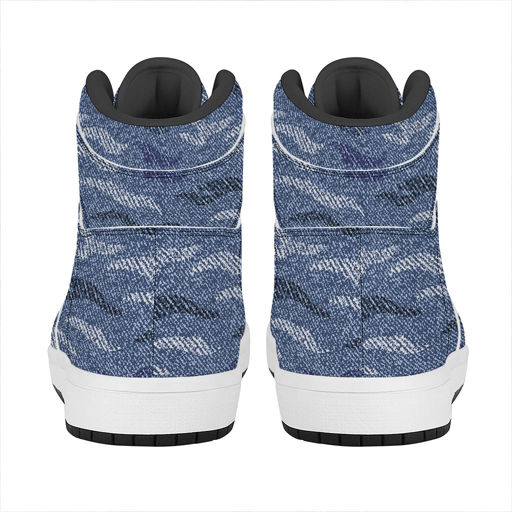 Camo Denim Jeans Pattern Print High Top Leather Sneakers