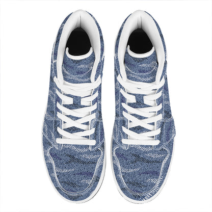 Camo Denim Jeans Pattern Print High Top Leather Sneakers