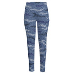Camo Denim Jeans Pattern Print High-Waisted Pocket Leggings