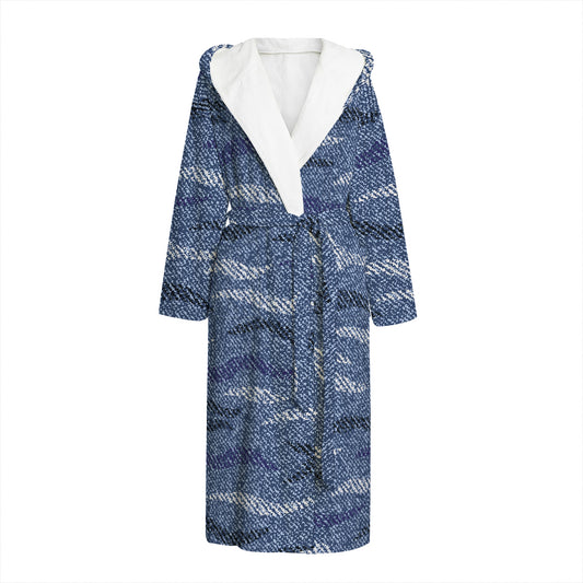 Camo Denim Jeans Pattern Print Hooded Bathrobe