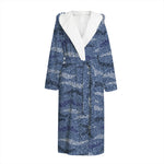 Camo Denim Jeans Pattern Print Hooded Bathrobe