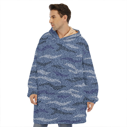 Camo Denim Jeans Pattern Print Hoodie Blanket