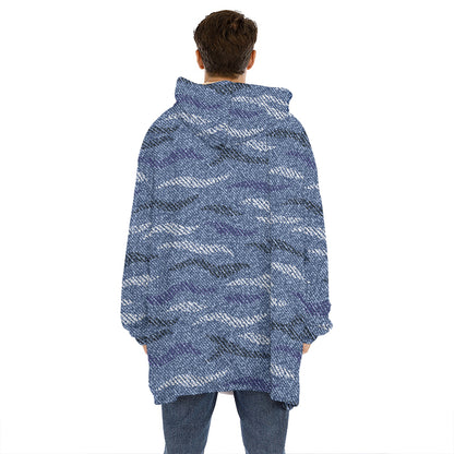 Camo Denim Jeans Pattern Print Hoodie Blanket