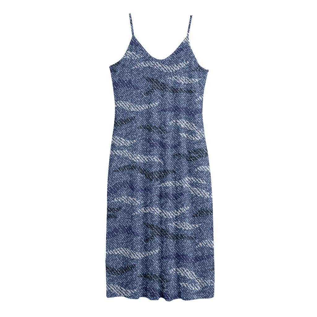 Camo Denim Jeans Pattern Print Jersey Midi Cami Dress