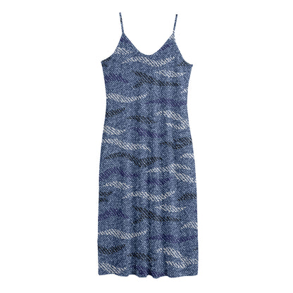 Camo Denim Jeans Pattern Print Jersey Midi Cami Dress