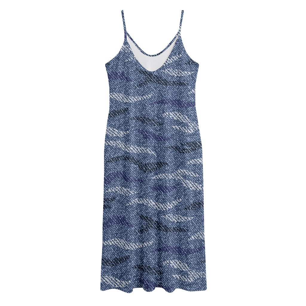 Camo Denim Jeans Pattern Print Jersey Midi Cami Dress