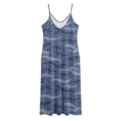 Camo Denim Jeans Pattern Print Jersey Midi Cami Dress