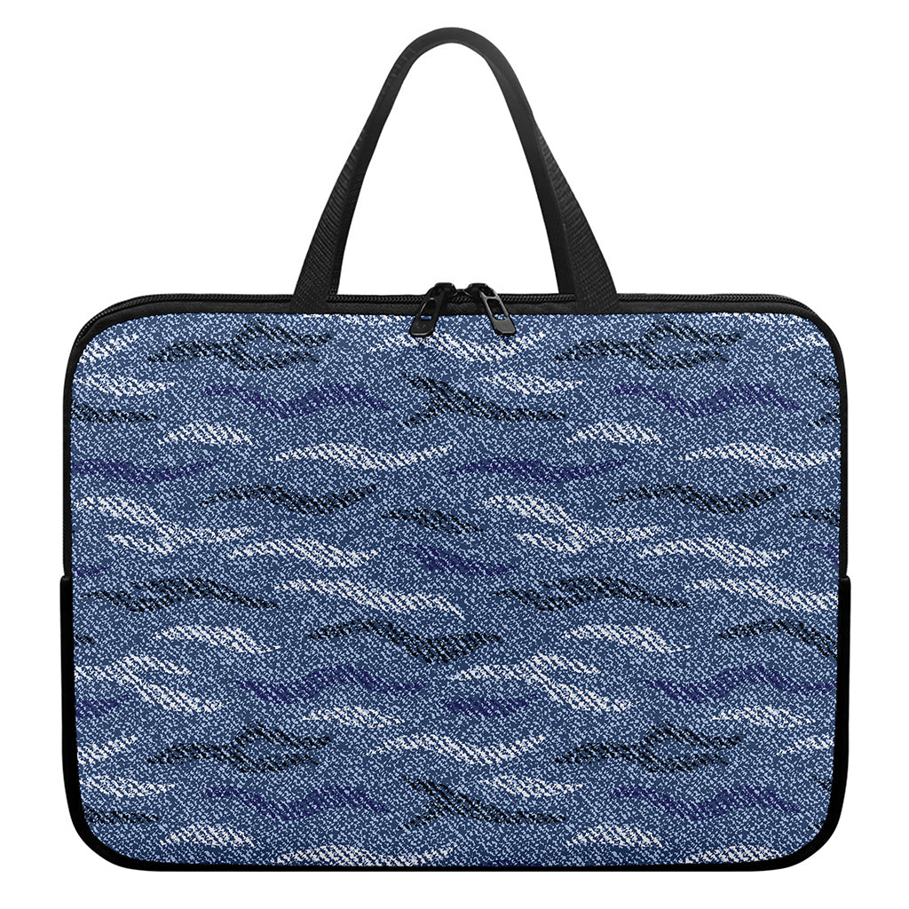 Camo Denim Jeans Pattern Print Laptop Sleeve With Handle