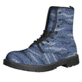 Camo Denim Jeans Pattern Print Lace-Up Boots