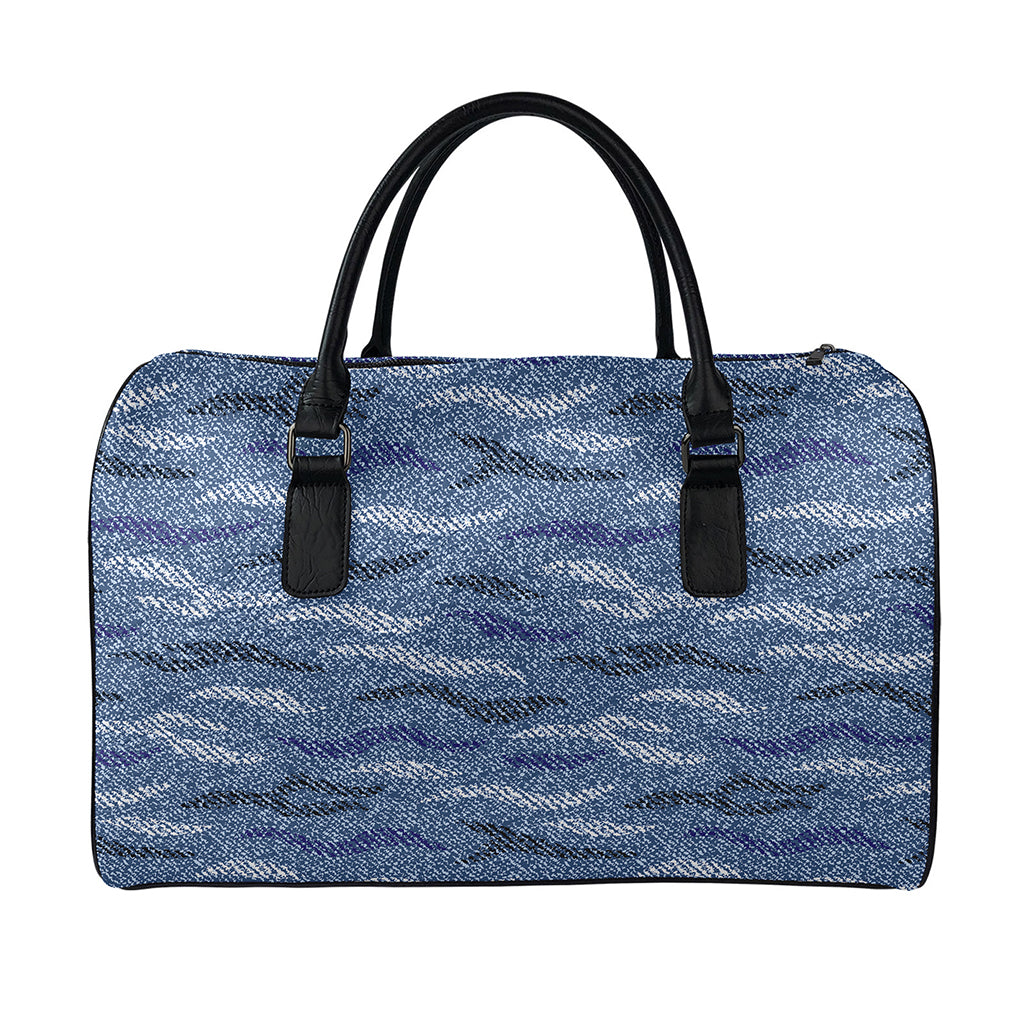 Camo Denim Jeans Pattern Print Leather Duffle Bag