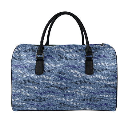 Camo Denim Jeans Pattern Print Leather Duffle Bag
