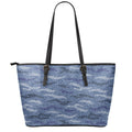 Camo Denim Jeans Pattern Print Leather Tote Bag With Zipper