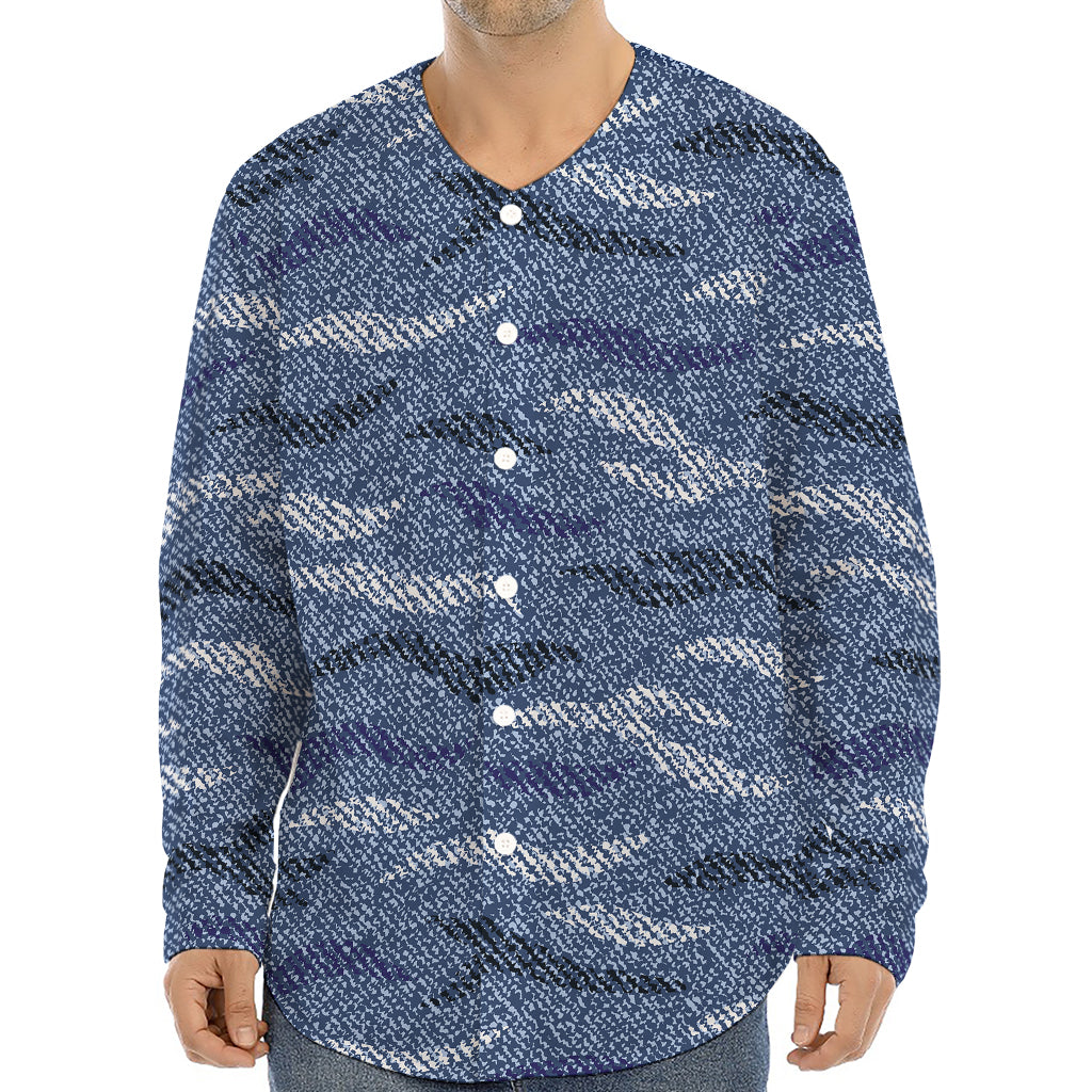 Camo Denim Jeans Pattern Print Long Sleeve Baseball Jersey