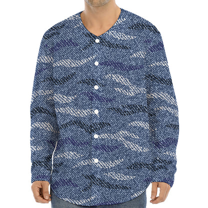 Camo Denim Jeans Pattern Print Long Sleeve Baseball Jersey