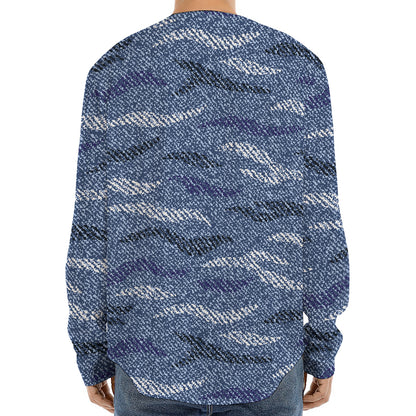 Camo Denim Jeans Pattern Print Long Sleeve Baseball Jersey